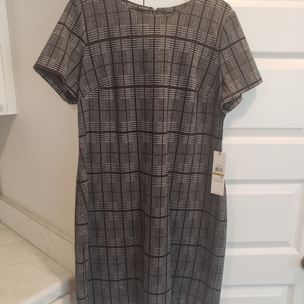 Calvin Klein Black and White Checkered Midi Dress